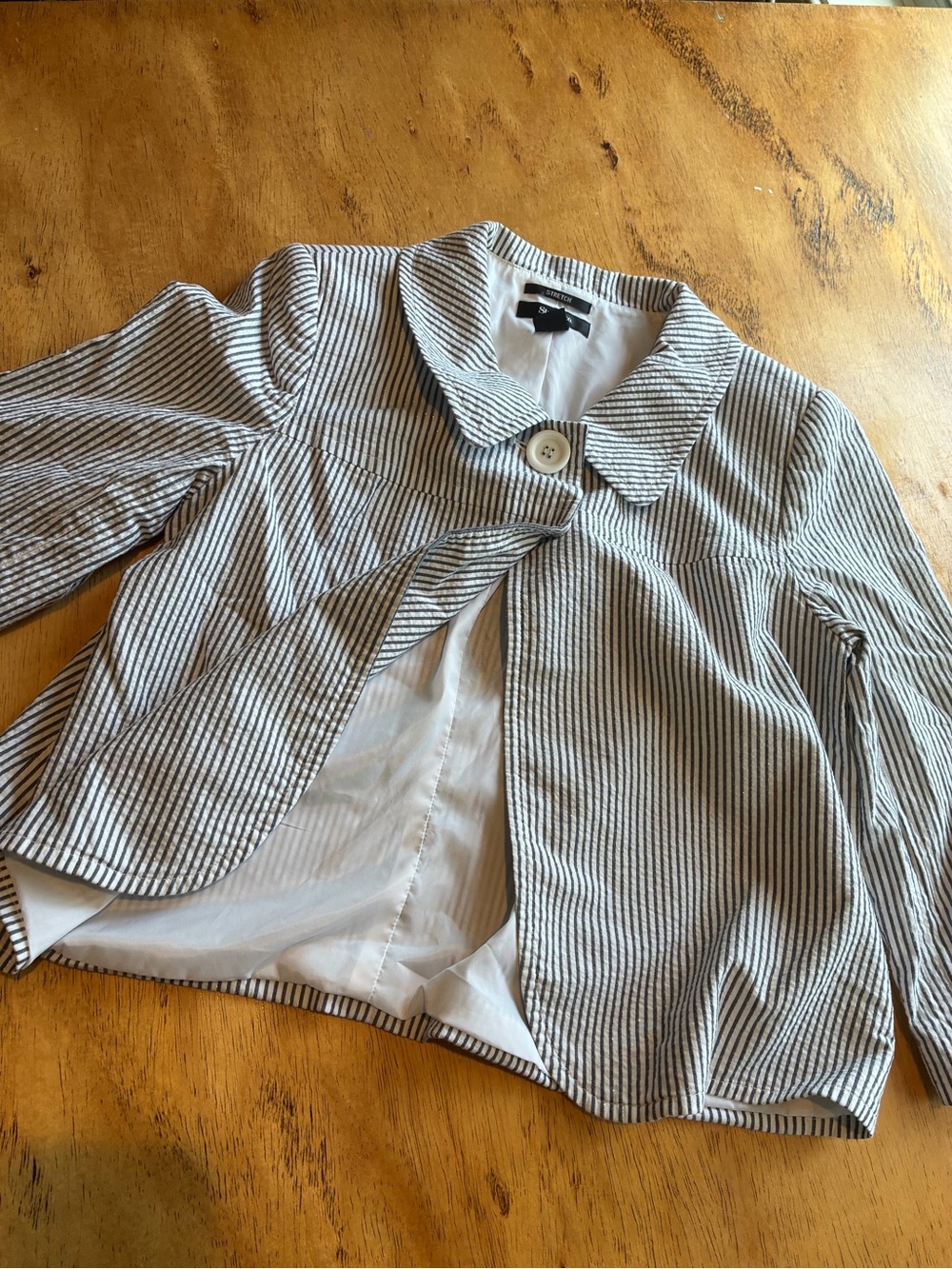Striped Gray & White Cropped Women's Blazer Jacket